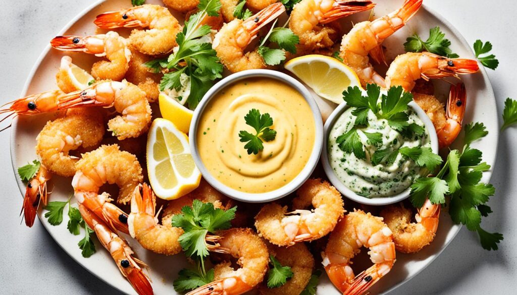 shrimp with dips and accompaniments